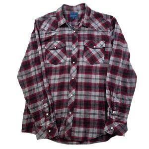 Jackson Hole Western Pearl Snap Flannel Shirt Mens XL Red Grey Plaid Cotton NEW